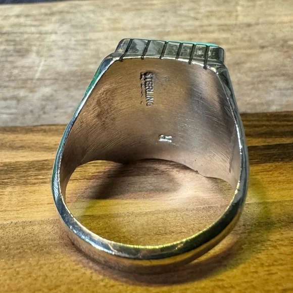 Men’s Turquiose and Sterling Silver ring. Size 12.5. - Picture 3 of 10